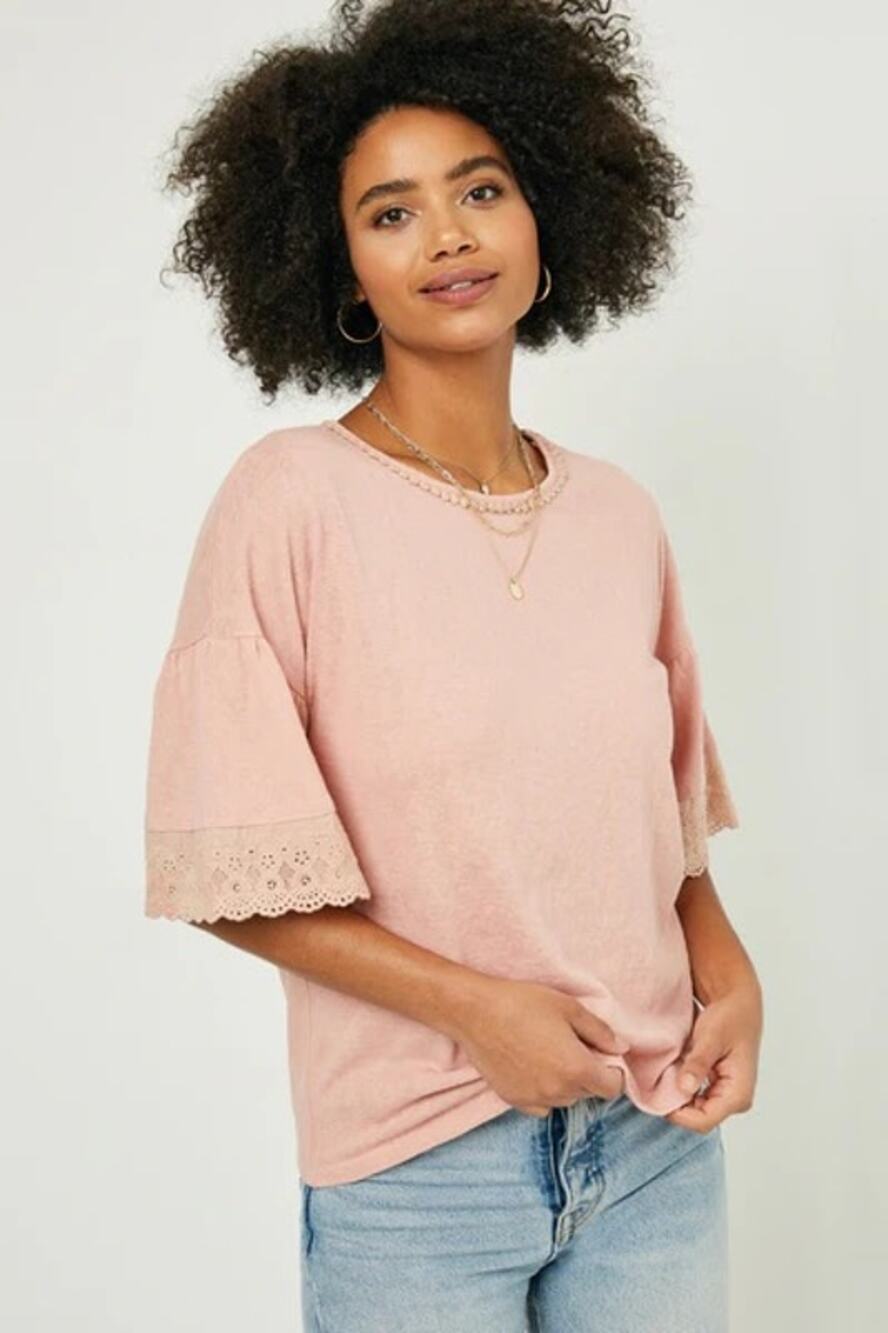 Hayden Shirt Women’s Large Top Boho Ruffle Bell Sleeve CottageCore Eyelet New